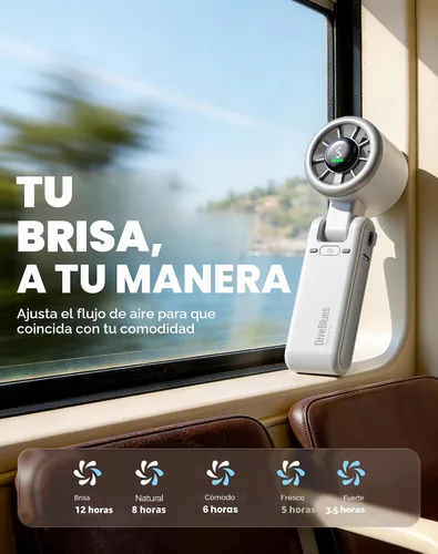 Miniatura 4 de Diveblues Ventilador Turbo Portátil de Mano, Viento de 5 Velocidades, Funciona con Batería, Hasta 12 Horas de Funcionamiento, Ventilador de Mano 3