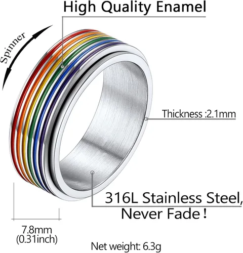 Miniatura 5 de Anillo giratorio LGBT de acero inoxidable con diseño de arco iris Love is Love Gay Lesbians Pride Jewelry Anillos para hombres y mujeres