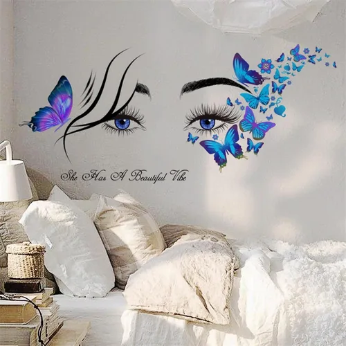 Miniatura 6 de Calcomanías de pared de mariposa con ojos de pestañas azules, citas inspiradoras de sacinora con palabras motivacionales, calcomanías de pared
