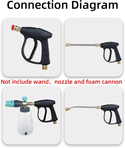 Miniatura 5 de Sooprinse Pistola de lavado de alta presión 3000 PSI Max, pistola corta de lavadora a presión con conector rápido de 1/4 pulgadas, M22-14 Negro