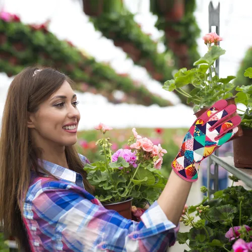 Miniatura 6 de Guantes de jardinería de cuero para mujer, guantes de jardín a prueba de espinas, diseño de pantalla táctil, guantes de trabajo resistentes