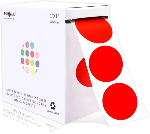 Miniatura 52 de PARLAIM Pegatinas adhesivas permanentes redondas de 1 pulgada con código de color en forma de puntos, 1000 por rollo, caja dispensadora de Azul