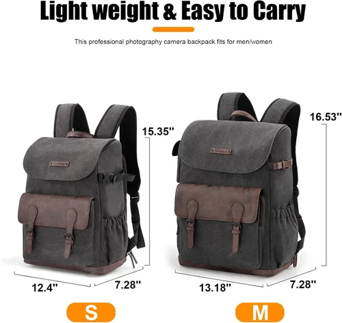 Miniatura 9 de Cwatcun Canvas Camera Backpack, DSLR SLR Camera Bags for Photographers with Waterproof Rain Cover, Camera Case with Laptop Compartment & Tripod