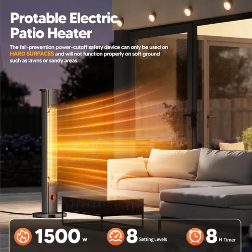 Miniatura 6 de Calentador de exterior para patio de 1500 W, temporizador de 8 horas, impermeable, calentador eléctrico infrarrojo para patio, calefacción de 8