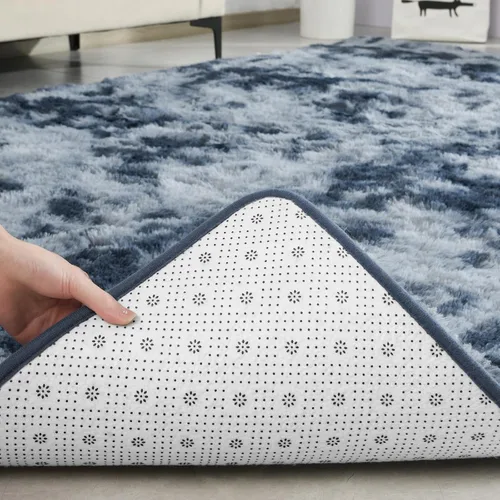 Miniatura 6 de TWINNIS Alfombras grandes de pelo largo de 4 x 6 para sala de estar, dormitorio, teñido anudado azul y gris, alfombras de felpa súper suaves