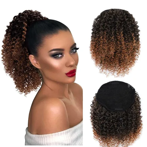 Miniatura 6 de Cola de caballo con cordón para mujeres negras, extensión de cola de caballo negra rizada para mujeres negras, extensiones de cabello sintético
