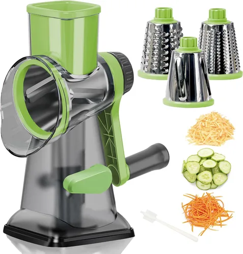 Rallador de queso con mango, rallador de queso giratorio multifuncional, rallador de queso de cocina puede picar fácilmente verduras, papas, Verde