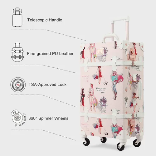 Miniatura 3 de Unitravel Juego de equipaje vintage de 2 piezas aprobado por la TSA para mujer bonita maleta con bolso Fashion girl