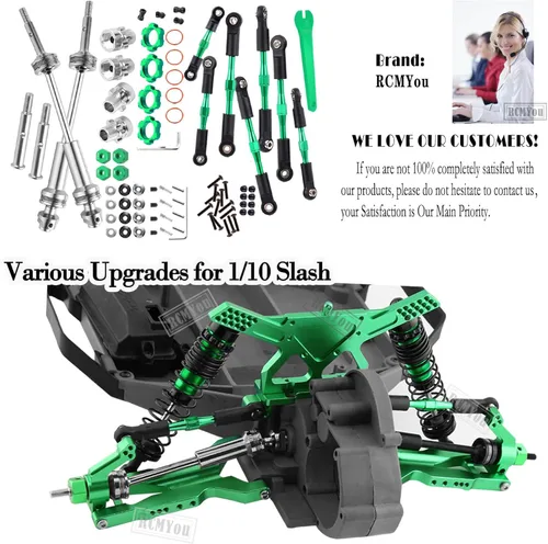 Miniatura 7 de RC Upgrades Part para 1/10 Slash 2WD/Stampede 2WD/Rustler 2WD/Bandit 2WD, eje de transmisión RC CVD ejes y tensores de aleación Camber Links, verde