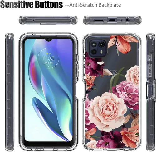 Miniatura 5 de Funda para Moto G50 5G, Motorola G50 XT2149-1 con protector de pantalla de vidrio templado, funda protectora de cuerpo completo con patrón floral