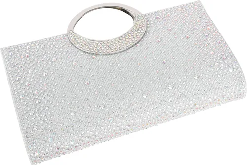 Miniatura 5 de Dexmay - Bolso de mano con diamantes de imitación con asa de cristal para boda, fiesta, elegante bolso de mano para mujer