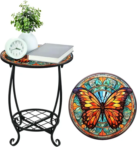 Miniatura 42 de Cinnvoice Mesa auxiliar redonda para exteriores, mosaico pequeño, decoración de patio, planta interior, mesa de té para patio, porche, jardín, sala