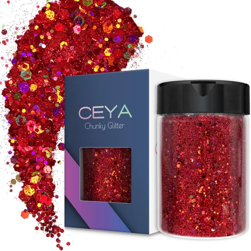 Miniatura 40 de Ceya Brillantina gruesa holográfica, 1 libra/16 onzas, oro diamante a granel, purpurina mixta gruesa y fina embotellada con lentejuelas metálicas