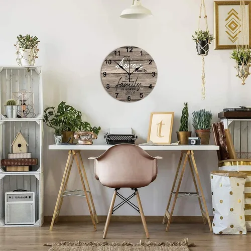 Miniatura 6 de Reloj de pared de madera, reloj de pared personalizado que pasa con la familia vale la pena cada segundo, reloj de pared redondo vintage de madera