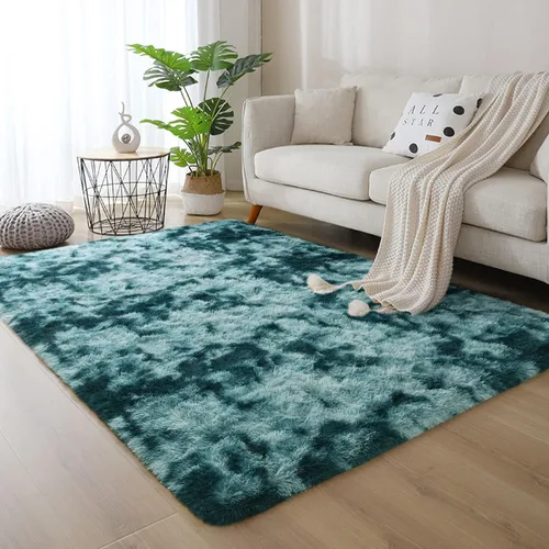 Miniatura 5 de DweIke Alfombras Esponjosas Azul Pavo Real para Dormitorio y Sala de Estar, 6x9 Pies Alfombra Grande Suave de Felpa Shaggy Teñida con Técnica