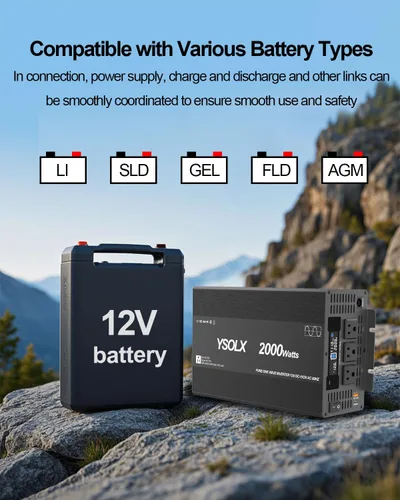 Miniatura 3 de YSOLX Inversor de corriente de onda sinusoidal pura de 2000 W, convertidor de corriente de 12 V a 110 V/120 V CA para el hogar, RV, camión, puerto