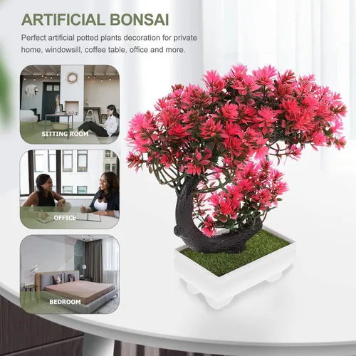 Miniatura 5 de Operitacx Árbol bonsái artificial de simulación de flores para decoración de bonsái, plantas falsas pequeñas de interior, decoración para el hogar