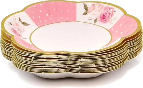 Miniatura 4 de Gift Boutique Juego de 36 tazas de té de papel con asas y 36 platillos en forma floral desechables para niños y adultos, cumpleaños, baby shower