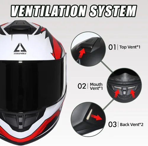 Miniatura 4 de TRIANGLE Cascos de motocicleta de cara completa para hombres y mujeres con visera tintada y transparente, cumple con la aprobación DOT (Rojo mate, M)