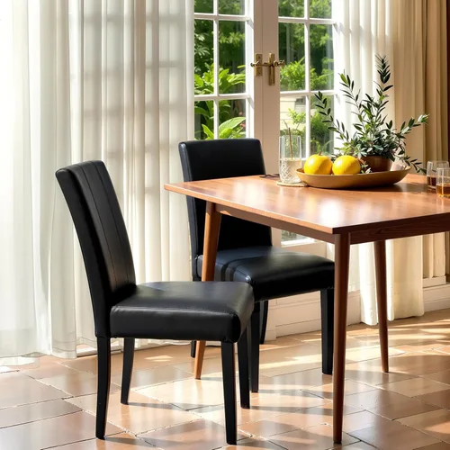 Miniatura 41 de CHUN YI Juego de 4 sillas de comedor tapizadas de piel sintética con ribete de cabeza de clavo y patas de madera, sillas laterales Parsons modernas