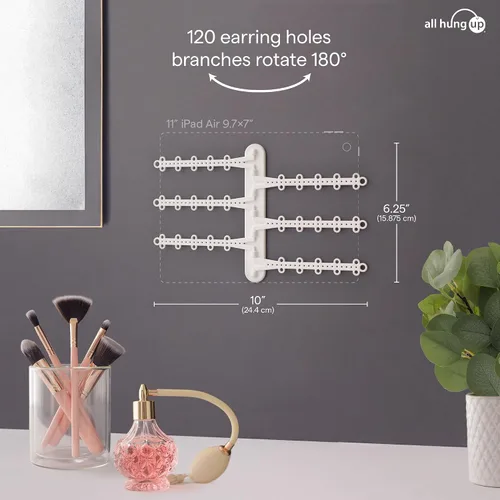 Miniatura 4 de All Hung Up Organizador de joyas de pared de 6 niveles y 6 pulgadas, tiras Command incluidas para colgar fácilmente, organizador de aretes de 120