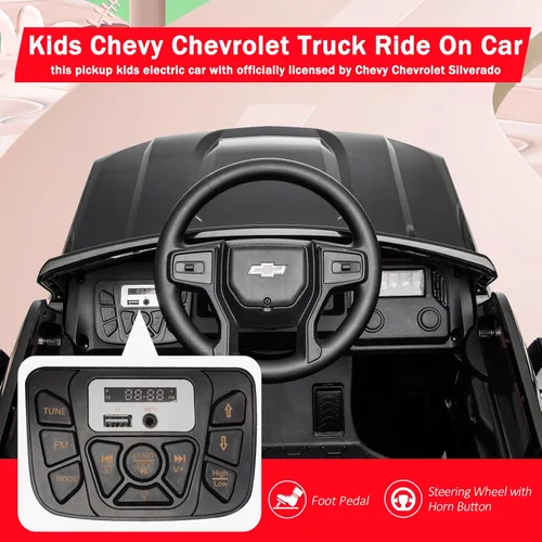 Miniatura 4 de 12V Camioneta de Juguete Eléctrico para Niños con Batería, 4 Ruedas, con Control Remoto para Padres, Chevrolet Silverado, Camiones para Niños Negro