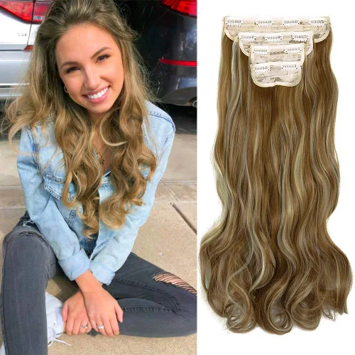Miniatura 8 de Extensiones de cabello ondulado, doble trama, 7 piezas con 16 clips, largo de 24 pulgadas