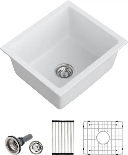 Miniatura 10 de Dcolora Fregadero de Barra de Composite de Cuarzo de 22 Pulgadas Negro Bajo Encimera Pequeño Fregadero de Cocina de Composite de Granito Prep RV