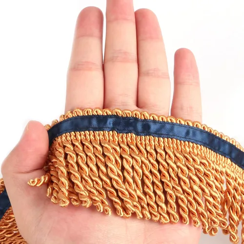 Miniatura 19 de Ribete de Flecos de Lingotes y Adornos 5/10 Yardas X 2.5 Pulgadas de Tela para Costura DIY Decoración para Ropa Flecos Hebreos Dorados con Cinta Azul