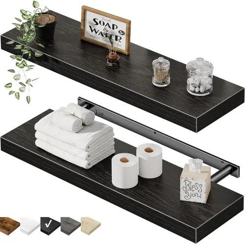 QEEIG Estantes flotantes para pared de 23.6 pulgadas de largo, estante montado en la pared, baño, cocina, sala de estar, dormitorio, granja, C. negro