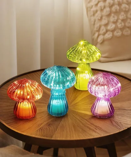Nacome Lámpara de mesa de cristal con forma de hongo: juego de 4 luces LED de noche de colores | Decoración del hogar para escritorio de dormitorio,
