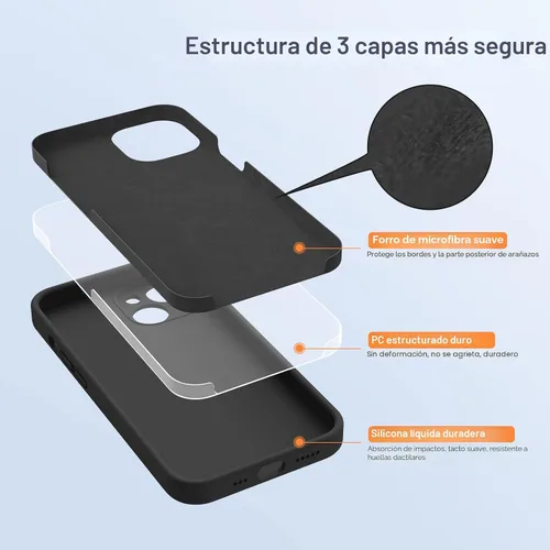 Miniatura 4 de Miracase - Funda diseñada para iPhone 14 de silicona líquida, a prueba de golpes, con protector de pantalla, protección para cámara y forro de Negro