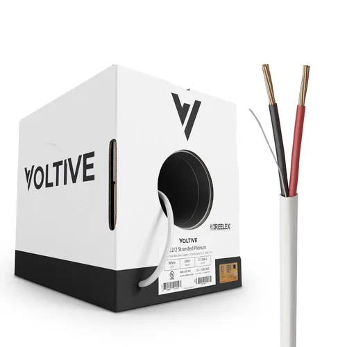 Miniatura 24 de Voltive Cable de altavoz 16/2, Plenum CL3P, negro, 100 pies - 16AWG, 2 conductores, cobre trenzado sin oxígeno, listado UL - V-1217-1