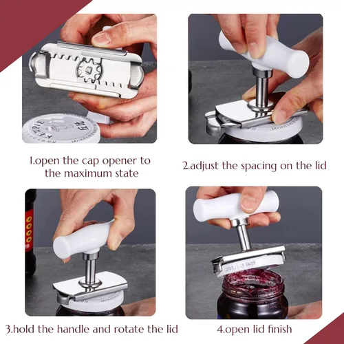 Miniatura 6 de Abrelatas ajustable, abridor de tarros de acero inoxidable para latas de botellas de 1 a 4 pulgadas, abridor manual de latas, removedor de tapa