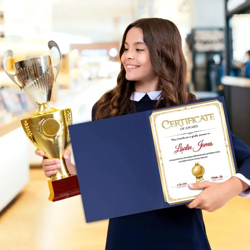 Miniatura 7 de Soportes para certificados, marco de certificado azul marino con borde de lámina dorada para certificados de premio de tamaño carta de 8.5 x 11
