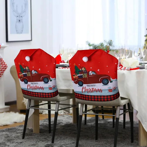 Miniatura 5 de 6 fundas para sillas de Navidad, con sombrero de Papá Noel, color rojo, fundas para el respaldo de las sillas, decoración para el hogar, cena