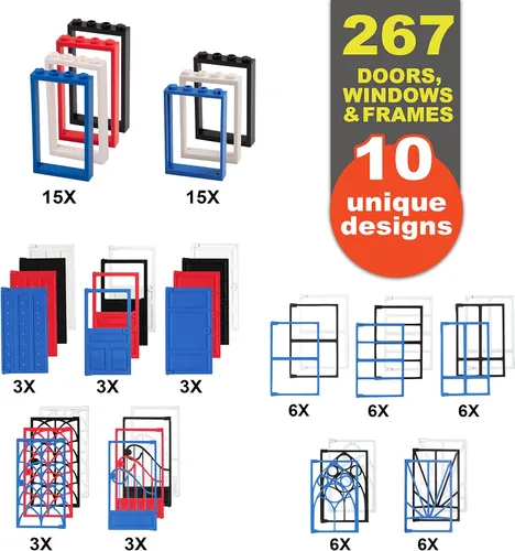 Miniatura 4 de 500 piezas de ladrillos de bloques de construcción para ventanas, puertas y techos, incluye más de 500 piezas de puertas y ventanas únicas