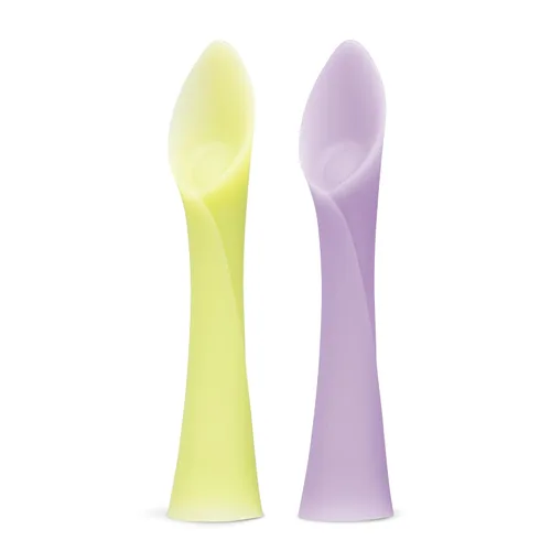 Miniatura 13 de Olababy Cuchara de entrenamiento de punta suave 100% silicona para el destete dirigido por el bebé, paquete de 2 (limón/coral)