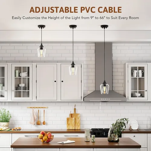 Miniatura 2 de VONLUCE Lámpara colgante para isla de cocina, lámpara colgante negra mate con base E26 y cable ajustable, iluminación colgante moderna con pantalla