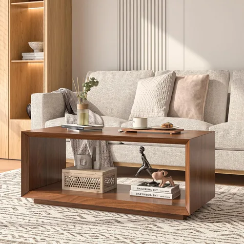 Miniatura 8 de Mesa auxiliar con almacenamiento, moderna de mediados de siglo, mesa rectangular de té de cóctel, mesa de centro de madera de granja para sala