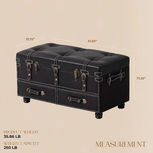 Miniatura 3 de Banco de almacenamiento vintage tapizado de mediados de siglo, banco otomano de almacenamiento acolchado para pasillo, entrada, dormitorio, negro