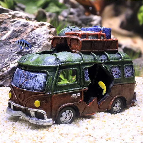 Miniatura 7 de Adorno de acuario de restos de automóvil, restos de automóvil para pecera, decoración de paisaje subacuático, escondites de cuevas, suministros