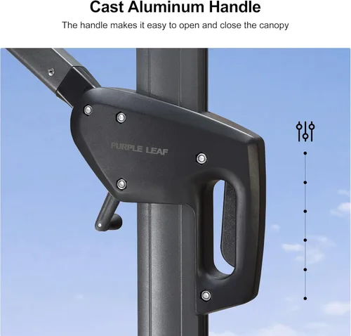 Miniatura 4 de PURPLE LEAF Sombrilla de Patio de 8 Pies para Exteriores Sombrilla Cantilever Cuadrada de Aluminio Sombrilla Offset con Rotación de 360 Grados