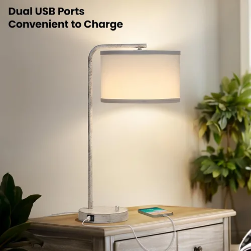 Miniatura 4 de Lámpara de mesita de noche Seaside village con puertos de carga USB C+A, lámpara de pie moderna de granja completamente regulable, lámpara de Roble