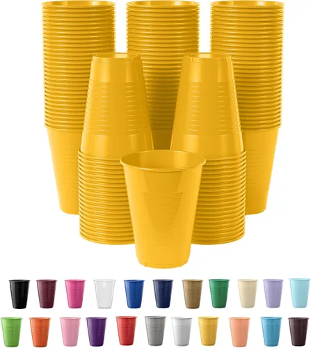 Exquisitos vasos de plástico Party Solids de 12 onzas para suministros de fiesta, paquete de 50 vasos desechables amarillos de plástico, vasos