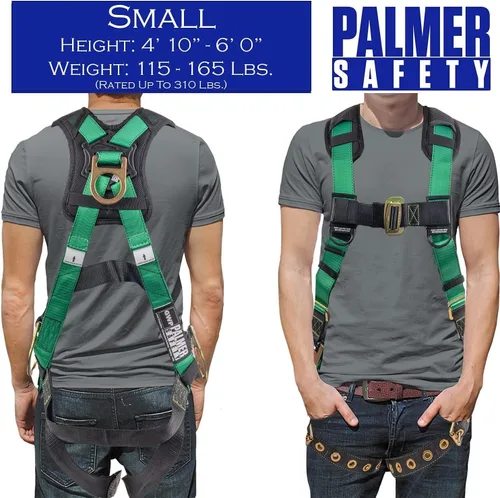 Miniatura 4 de Palmer Safety - Arnés de seguridad de cuerpo completo con ajuste de 5 puntos, anillo en D dorsal, piernas con ojales, dos anillos en D laterales e
