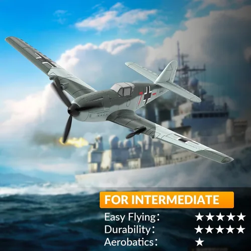 Miniatura 2 de volantexrc Avión RC de 3 canales, control remoto, avión de combate, 2.4 GHz, estabilizador giroscópico de 6 ejes, avión planeador RTF, fácil de Bf109