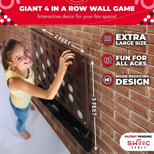 Miniatura 2 de Swooc Games® - Juego de pared gigante 4 en una fila - 60% más silencioso - Juegos de pared de tamaño jumbo - Juego de sala de juegos, accesorios