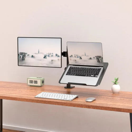 Miniatura 2 de WALI Soporte para laptop y monitor, soporte para monitor totalmente ajustable y bandeja para laptop para 1 portátil de hasta 17 pulgadas y 1