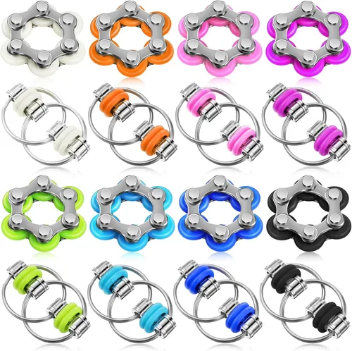 Miniatura 8 de CHENGU El juego de 16 juguetes para ansiedad incluye 8 cadenas de seis rodillos y 8 llaves de cadena Flippy Reductor de estrés, alivio